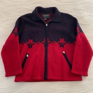 Vintage Bernardo 100% Wool Zip Up Snowflake Pattern Cardigan / Jacket, size L